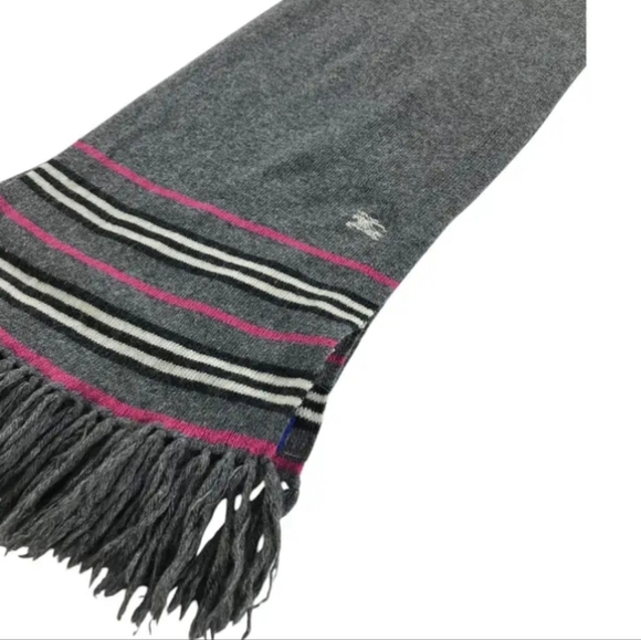 Burberry Gray and Pink Scarf with Colorful Stripes and Fringe - Picture 3 of 6